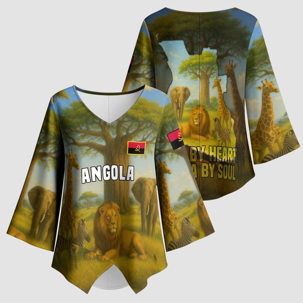 Angola Kimono Sleeve Blouse with Savannah Wildlife Design and African Animal - Wonder Print Shop