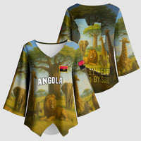 Angola Kimono Sleeve Blouse with Savannah Wildlife Design and African Animal - Wonder Print Shop