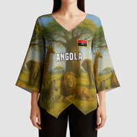 Angola Kimono Sleeve Blouse with Savannah Wildlife Design and African Animal - Wonder Print Shop