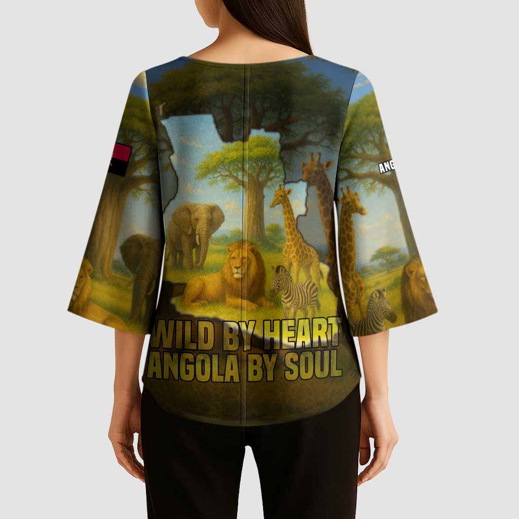 Angola Kimono Sleeve Blouse with Savannah Wildlife Design and African Animal - Wonder Print Shop