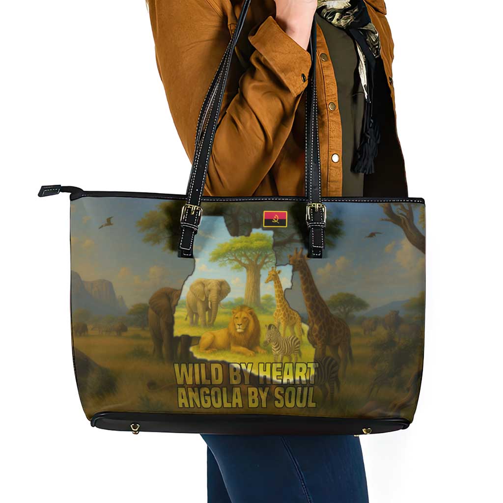 Angola Leather Tote Bag with Savannah Wildlife Design and African Animal - Wonder Print Shop