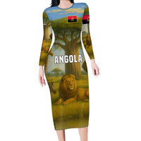 Angola Long Sleeve Bodycon Dress with Savannah Wildlife Design and African Animal - Wonder Print Shop