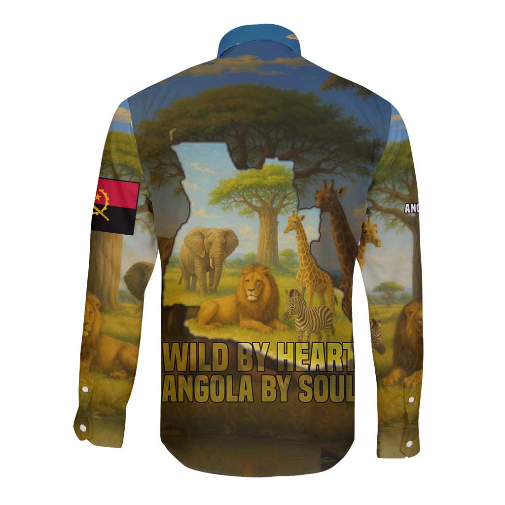 Angola Long Sleeve Button Shirt with Savannah Wildlife Design and African Animal - Wonder Print Shop