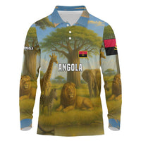 Angola Long Sleeve Polo Shirt with Savannah Wildlife Design and African Animal - Wonder Print Shop