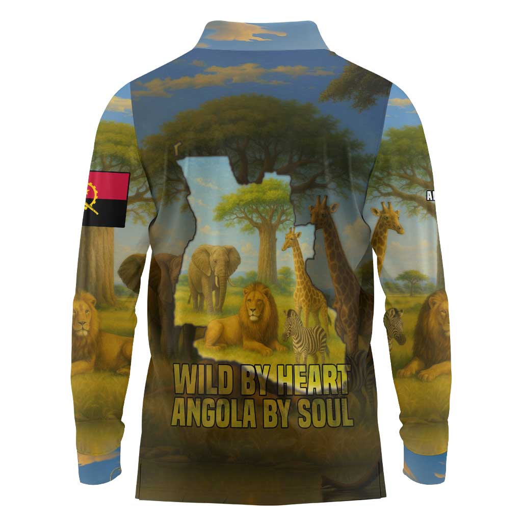 Angola Long Sleeve Polo Shirt with Savannah Wildlife Design and African Animal - Wonder Print Shop