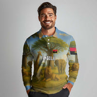 Angola Long Sleeve Polo Shirt with Savannah Wildlife Design and African Animal - Wonder Print Shop