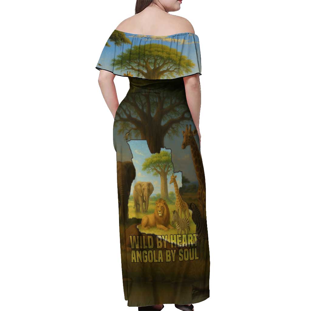 Angola Off Shoulder Maxi Dress with Savannah Wildlife Design and African Animal - Wonder Print Shop