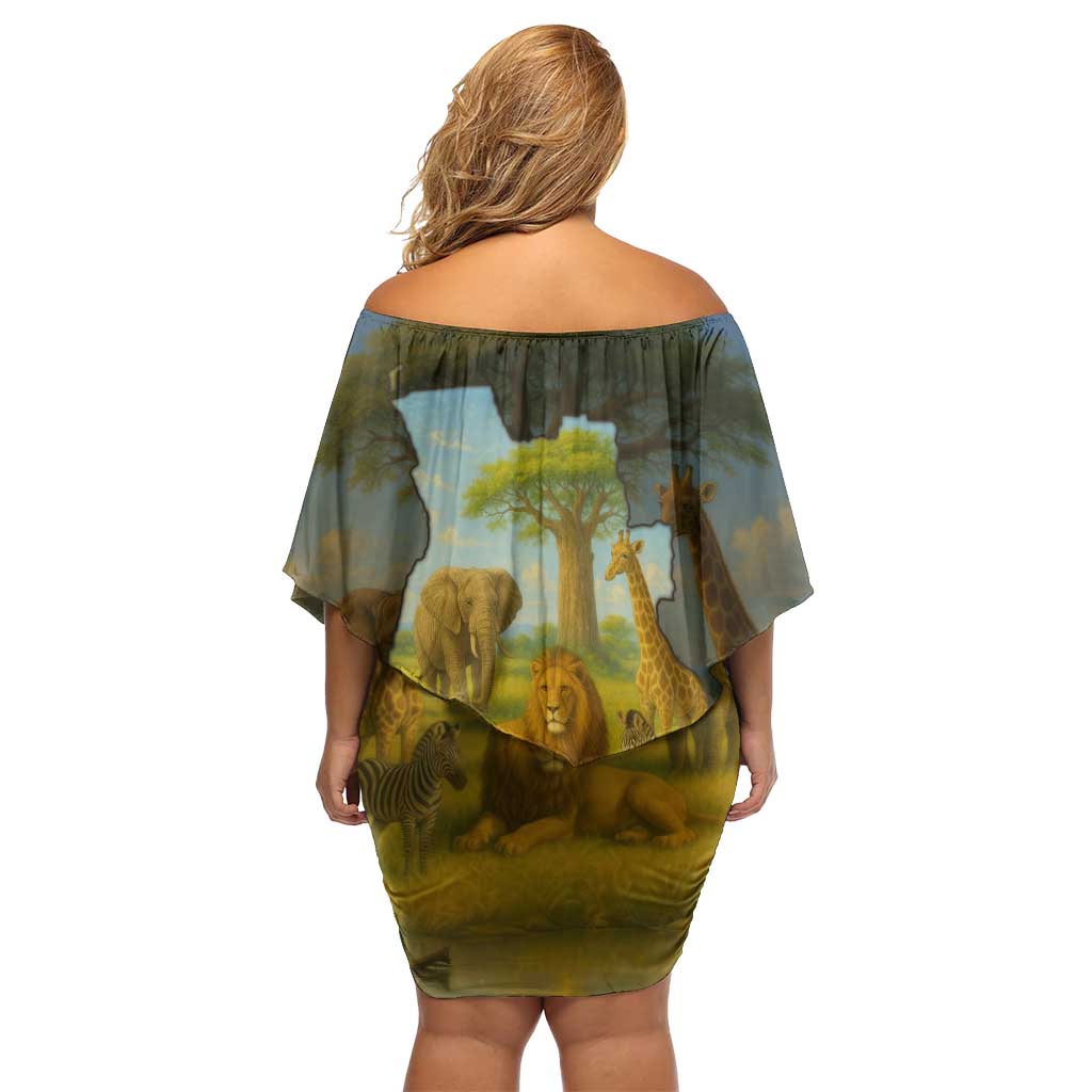 Angola Off Shoulder Short Dress with Savannah Wildlife Design and African Animal - Wonder Print Shop
