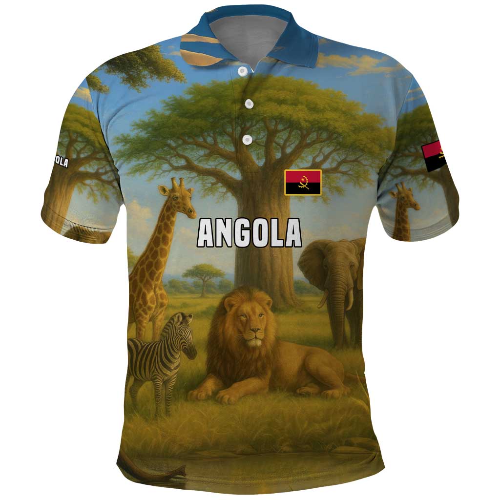 Angola Polo Shirt with Savannah Wildlife Design and African Animal - Wonder Print Shop