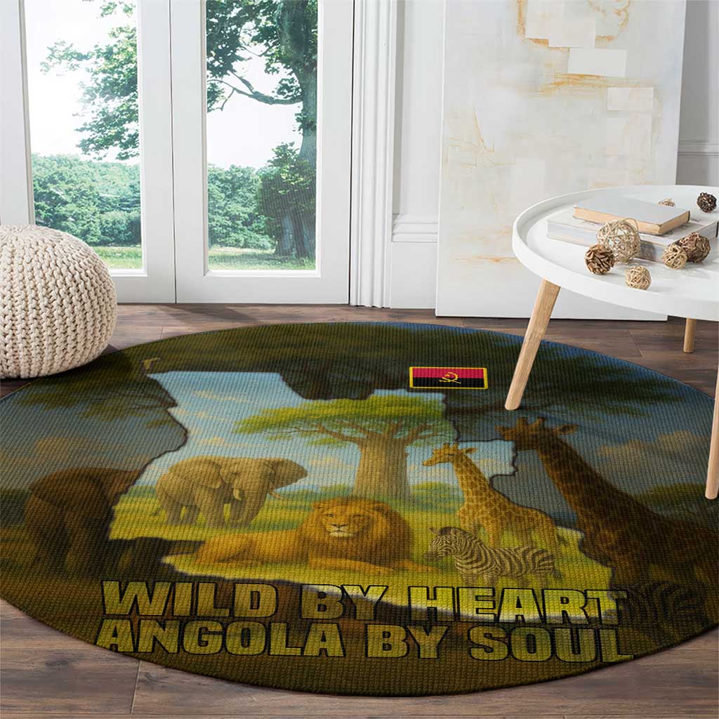 Angola Round Carpet with Savannah Wildlife Design and African Animal - Wonder Print Shop
