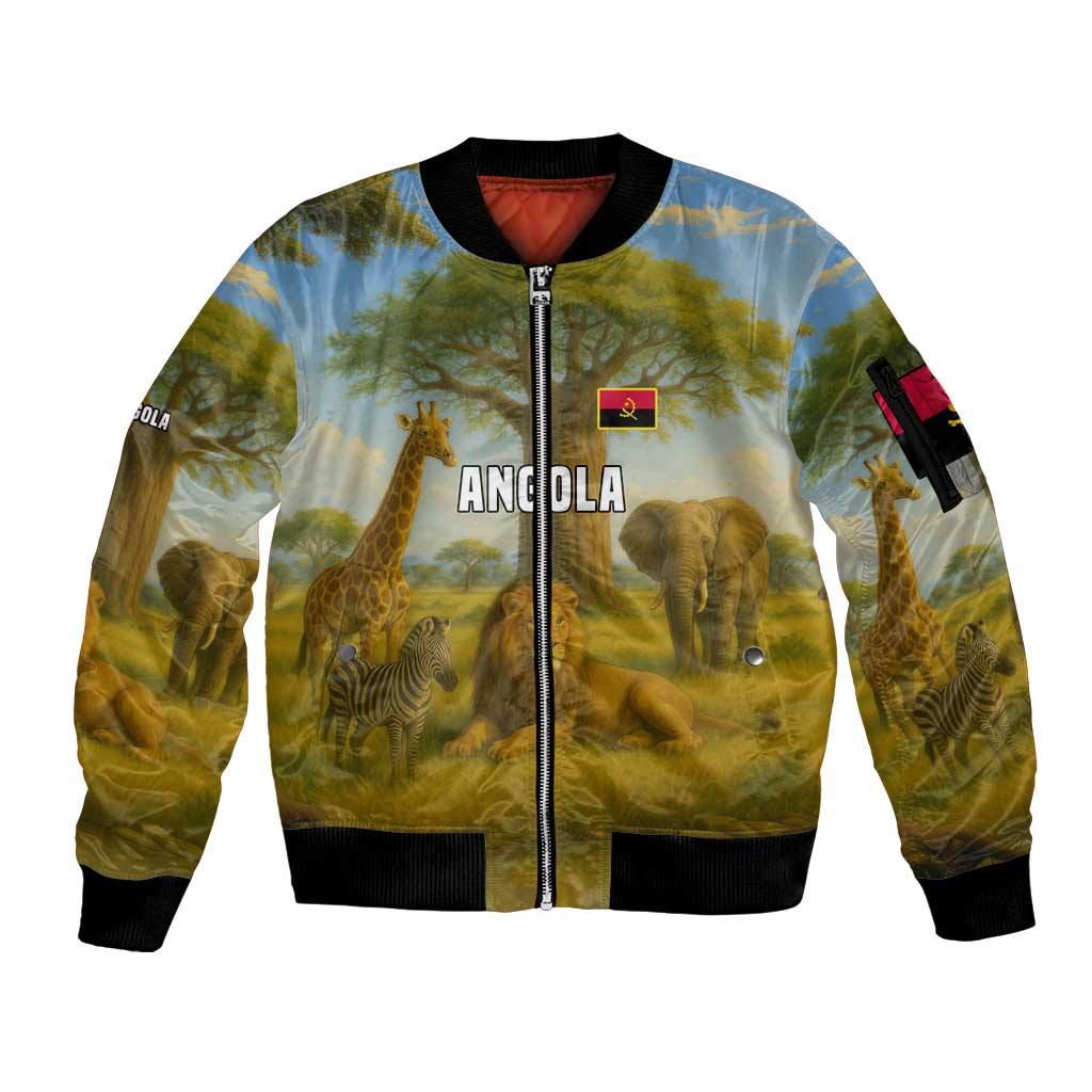 Angola Sleeve Zip Bomber Jacket with Savannah Wildlife Design and African Animal - Wonder Print Shop