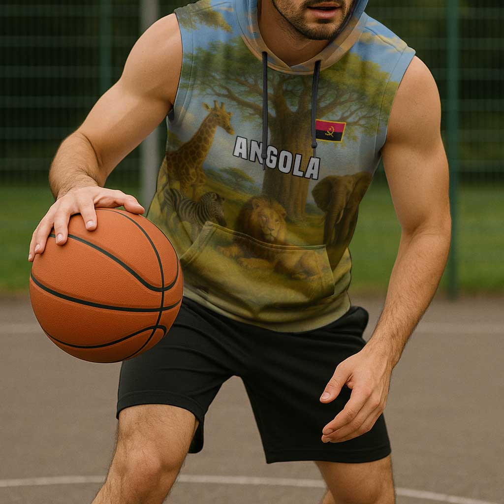 Angola Sleeveless Hoodie with Savannah Wildlife Design and African Animal - Wonder Print Shop