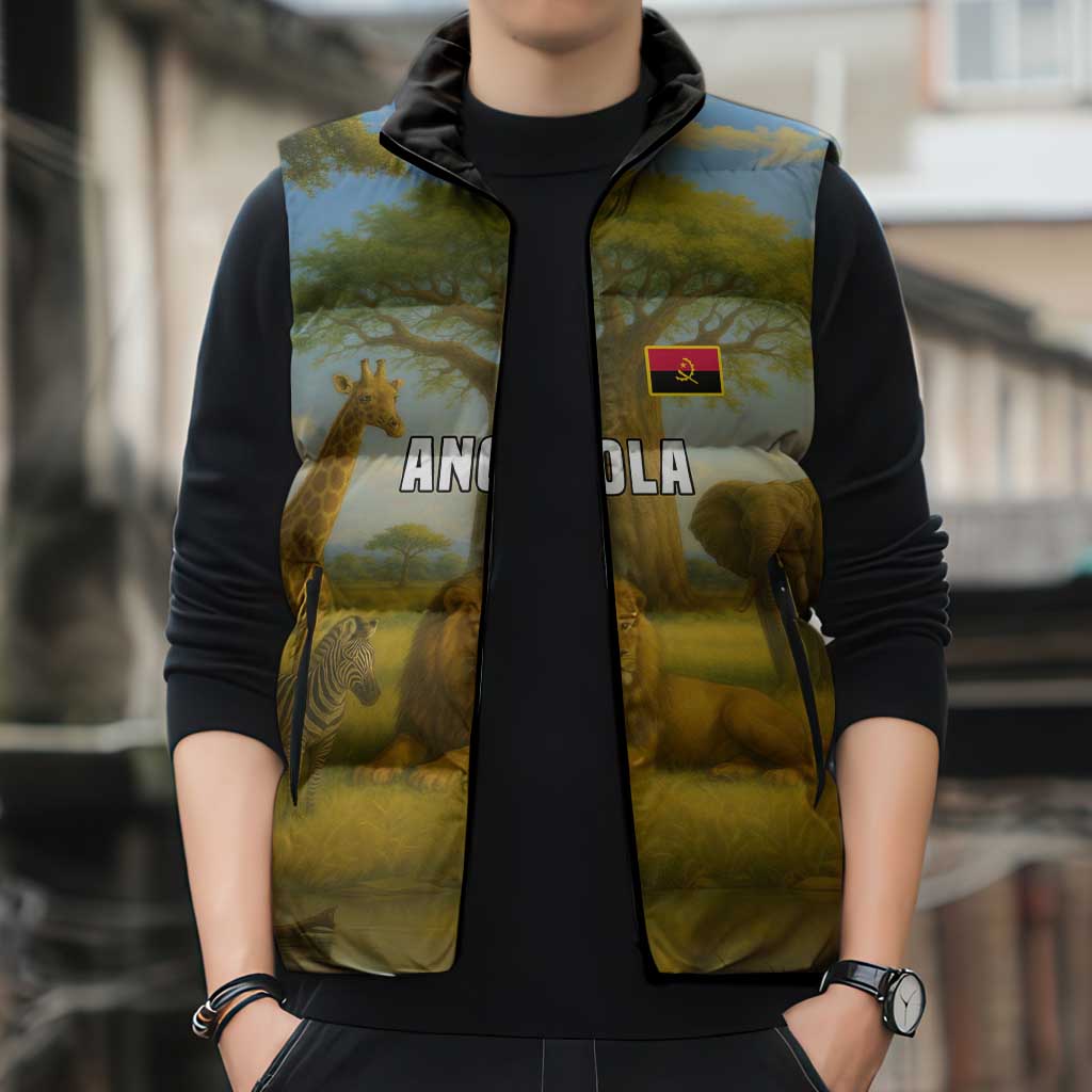 Angola Sleeveless Puffer Jacket with Savannah Wildlife Design and African Animal - Wonder Print Shop