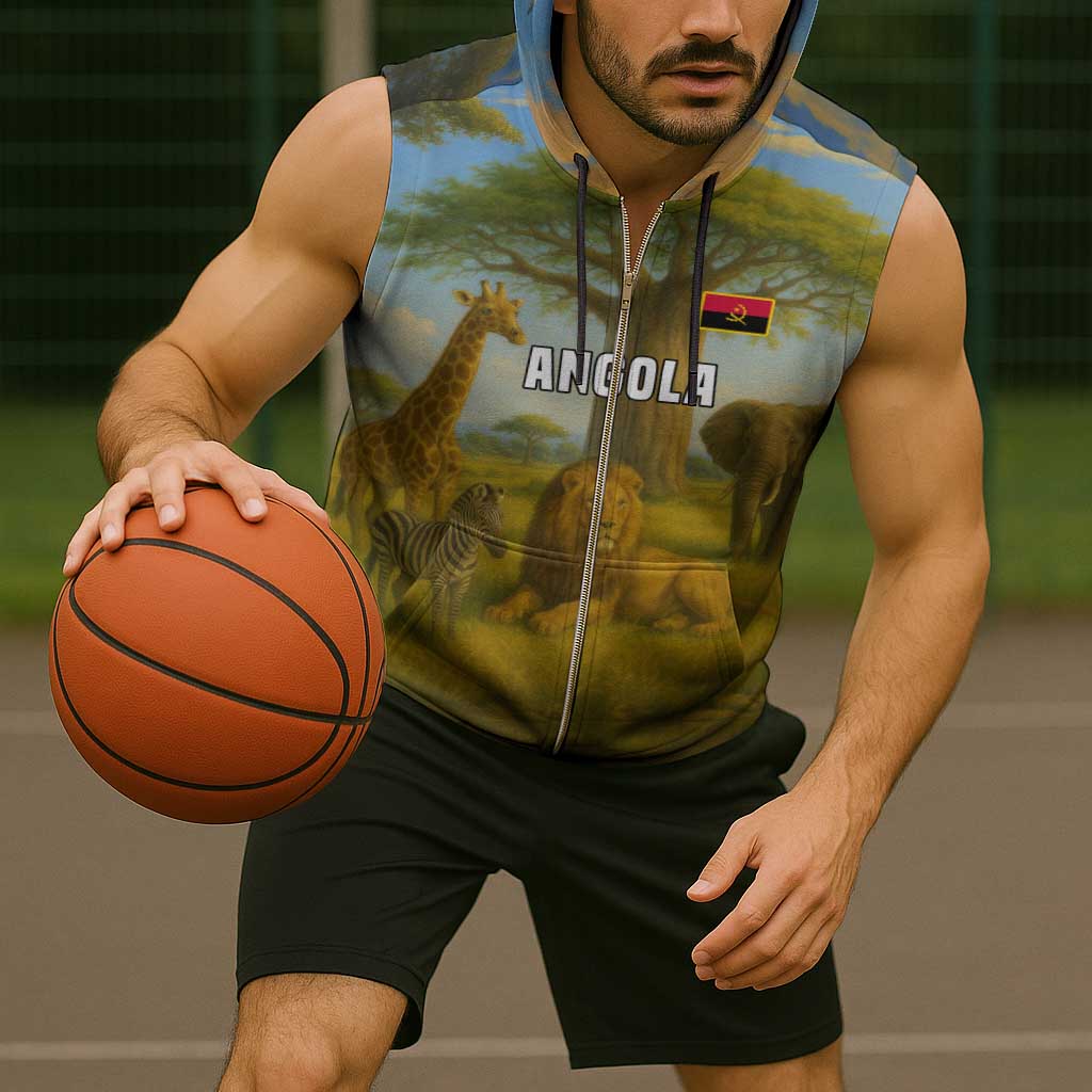 Angola Sleeveless Zip Hoodie with Savannah Wildlife Design and African Animal - Wonder Print Shop