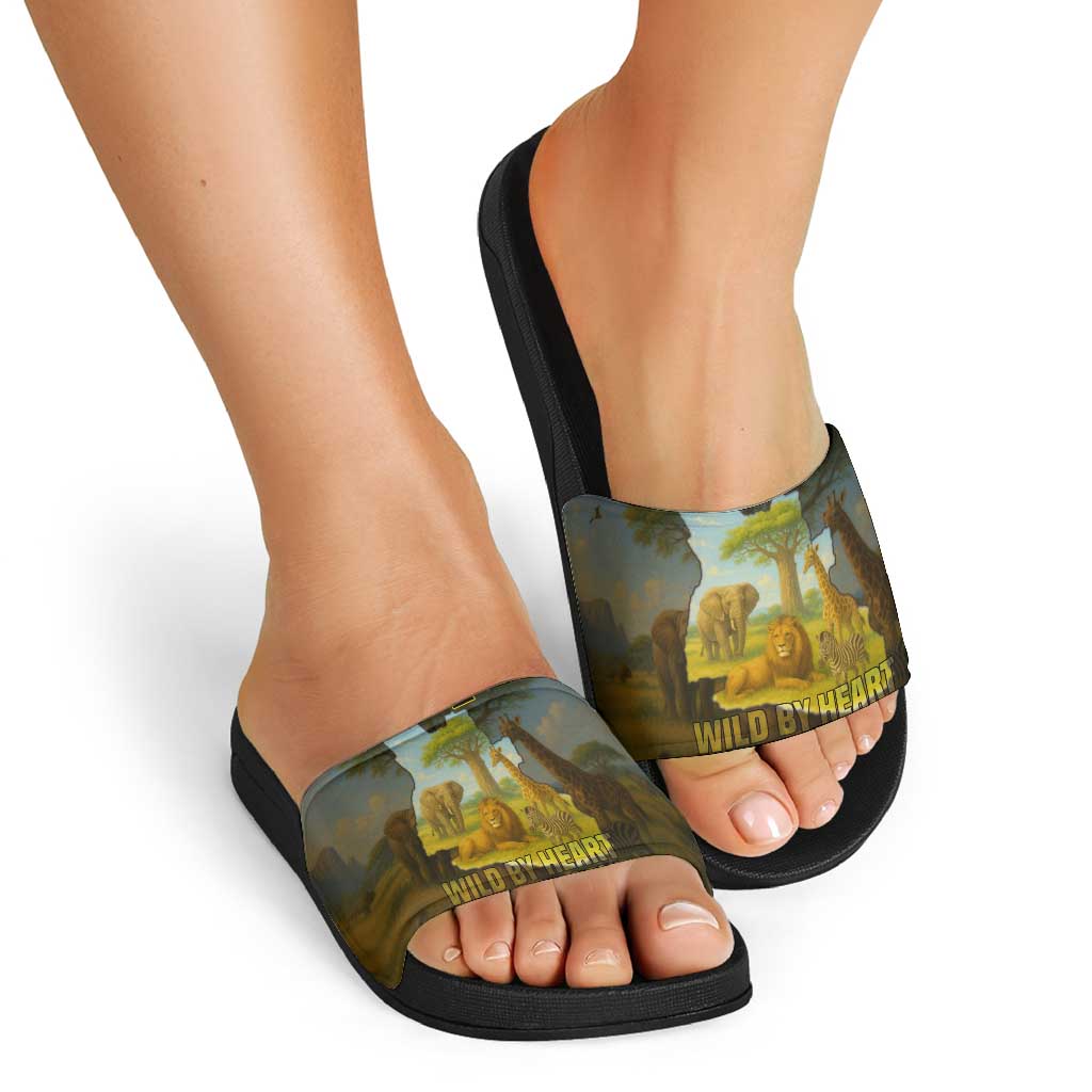 Angola Slide Sandals with Savannah Wildlife Design and African Animal - Wonder Print Shop