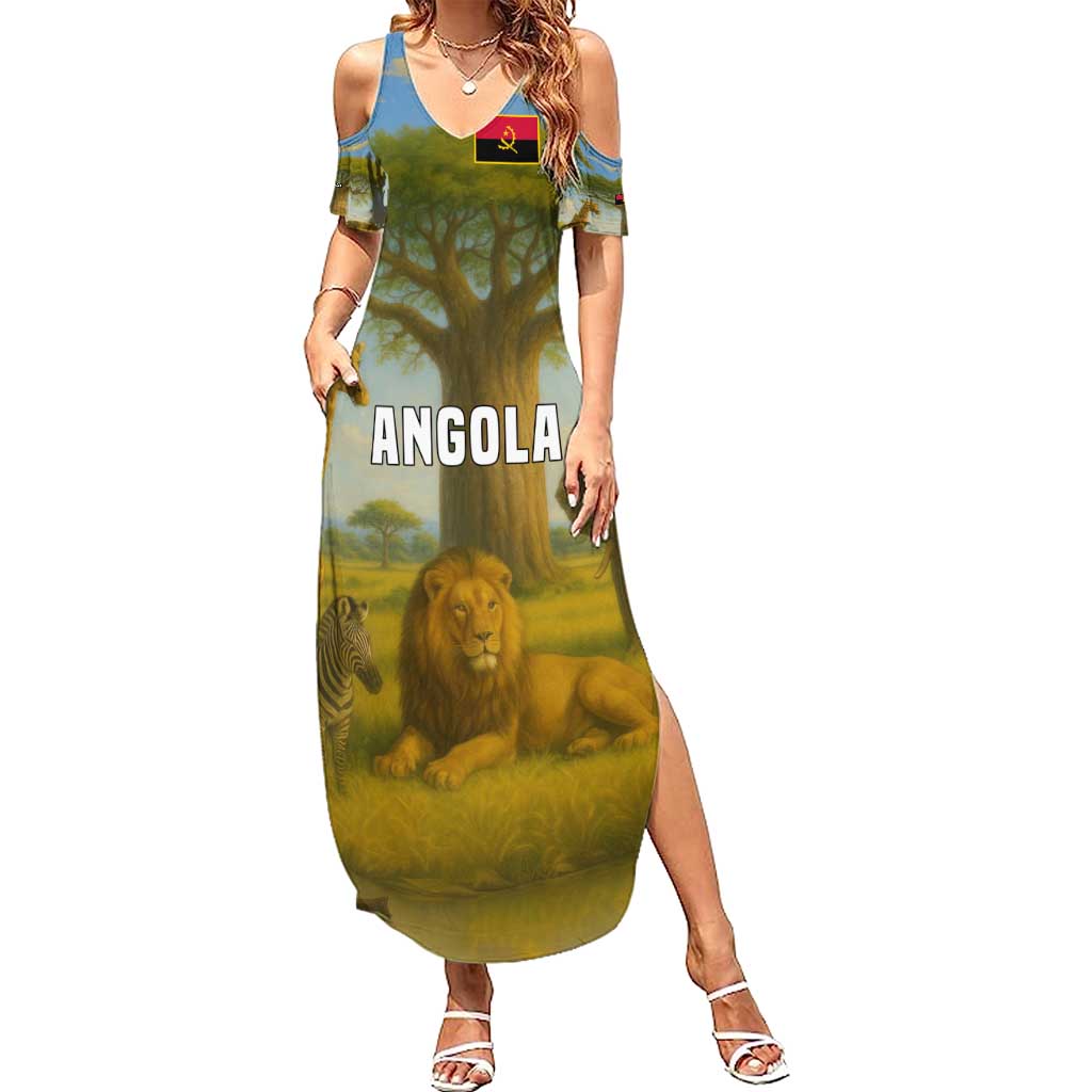 Angola Summer Maxi Dress with Savannah Wildlife Design and African Animal - Wonder Print Shop
