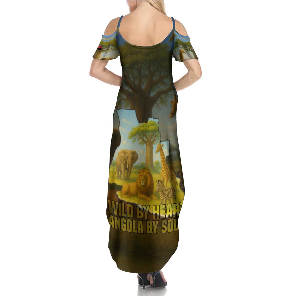 Angola Summer Maxi Dress with Savannah Wildlife Design and African Animal - Wonder Print Shop