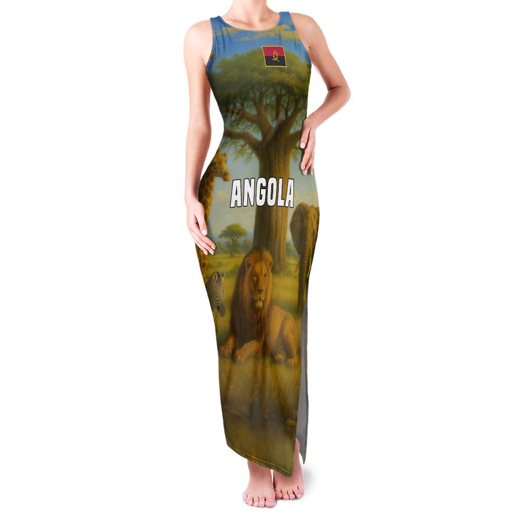 Angola Tank Maxi Dress with Savannah Wildlife Design and African Animal - Wonder Print Shop