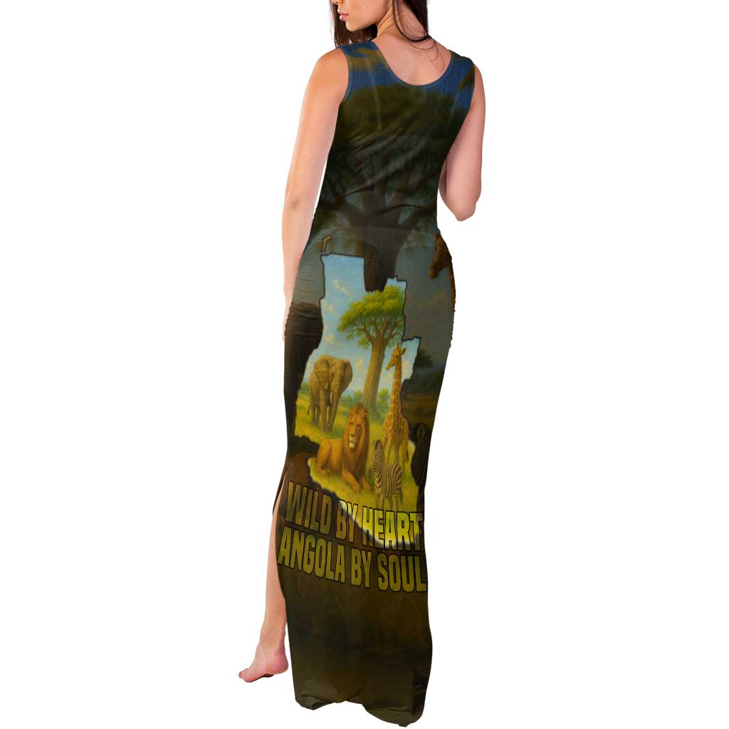 Angola Tank Maxi Dress with Savannah Wildlife Design and African Animal - Wonder Print Shop