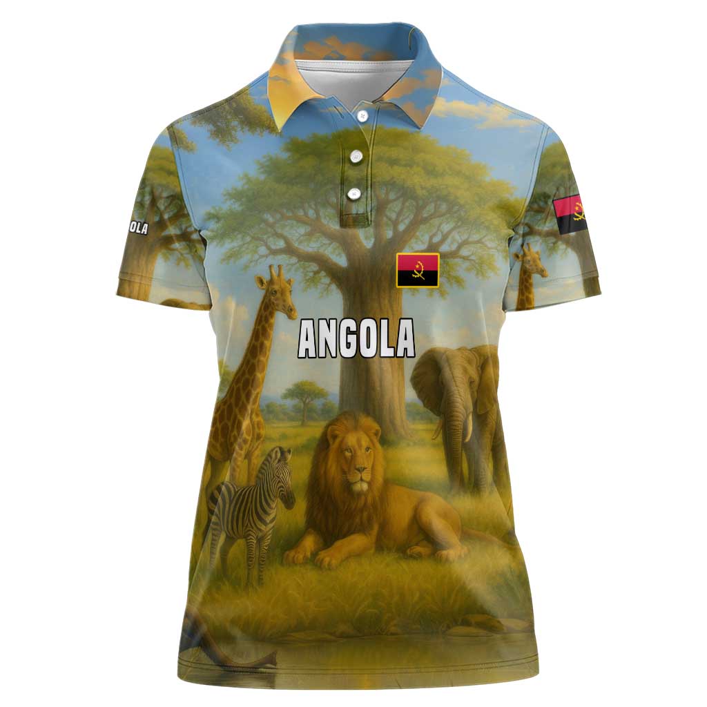 Angola Women Polo Shirt with Savannah Wildlife Design and African Animal - Wonder Print Shop
