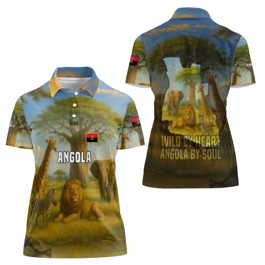 Angola Women Polo Shirt with Savannah Wildlife Design and African Animal - Wonder Print Shop