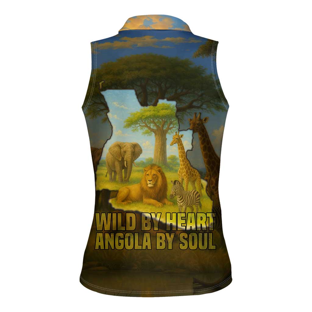 Angola Women Sleeveless Polo Shirt with Savannah Wildlife Design and African Animal - Wonder Print Shop