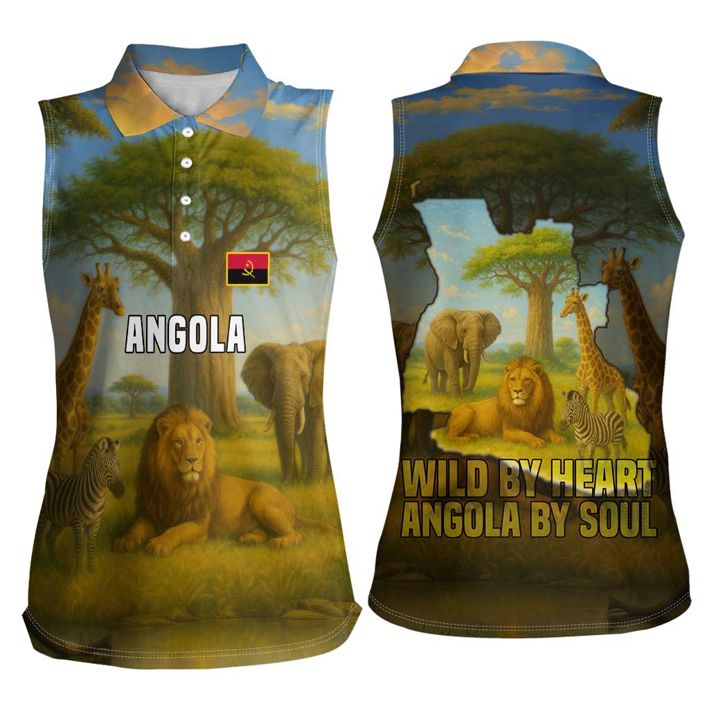 Angola Women Sleeveless Polo Shirt with Savannah Wildlife Design and African Animal - Wonder Print Shop