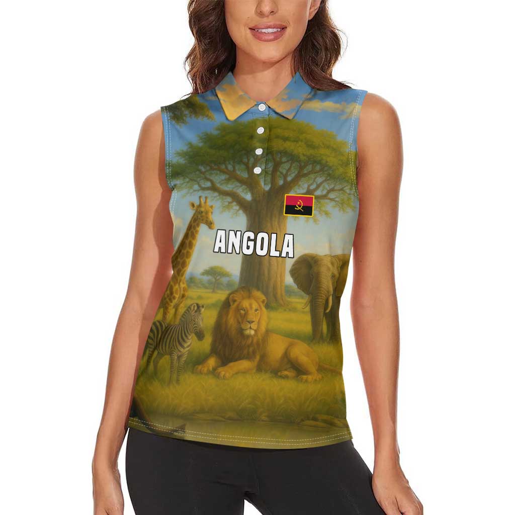 Angola Women Sleeveless Polo Shirt with Savannah Wildlife Design and African Animal - Wonder Print Shop