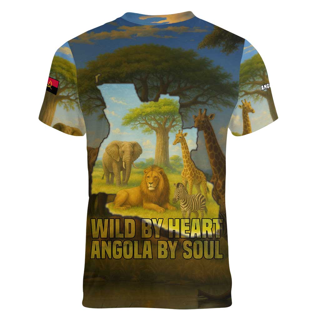 Angola Women V-Neck T-Shirt with Savannah Wildlife Design and African Animal - Wonder Print Shop