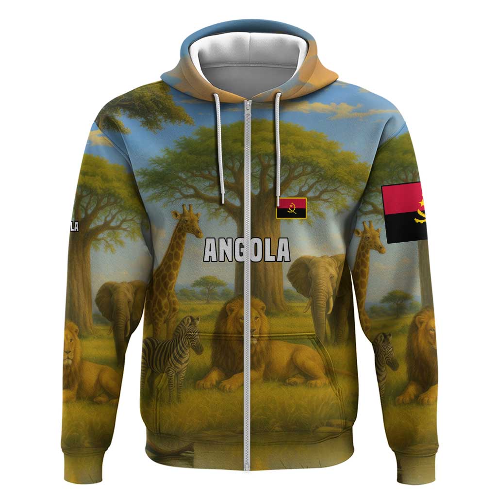 Angola Zip Hoodie with Savannah Wildlife Design and African Animal - Wonder Print Shop