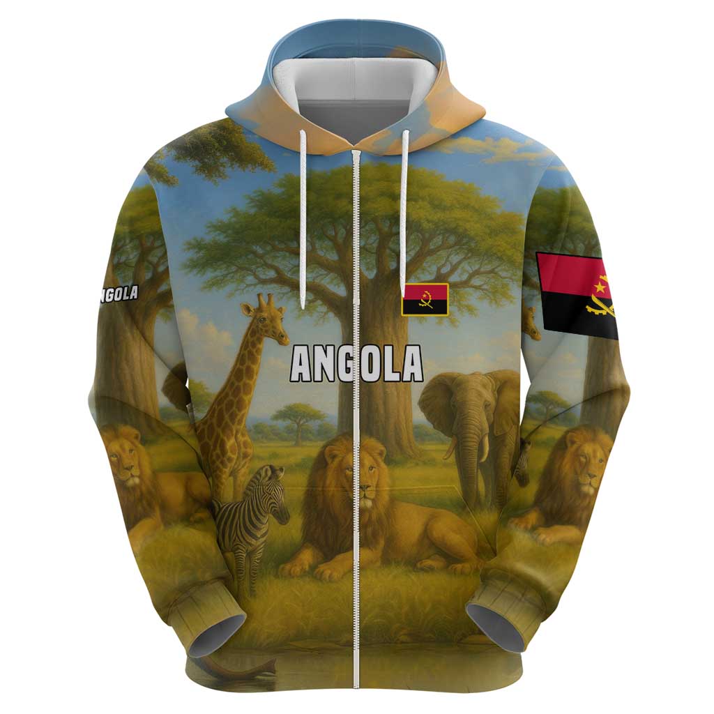Angola Zip Hoodie with Savannah Wildlife Design and African Animal - Wonder Print Shop
