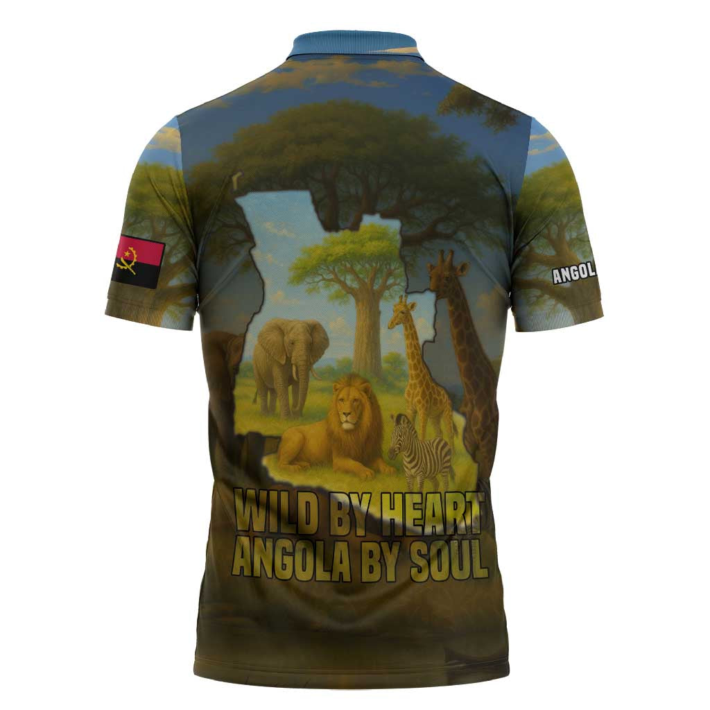Angola Zipper Polo Shirt with Savannah Wildlife Design and African Animal - Wonder Print Shop