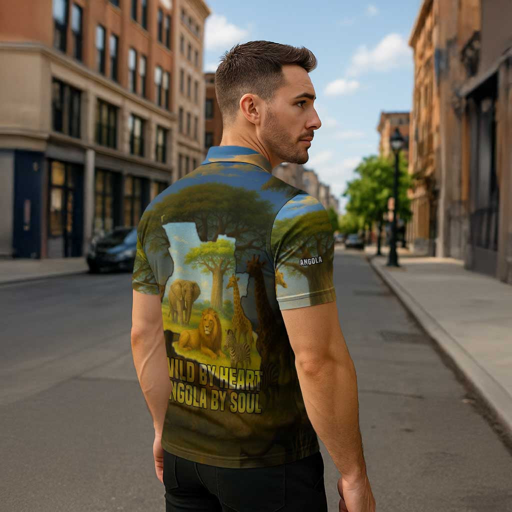 Angola Zipper Polo Shirt with Savannah Wildlife Design and African Animal - Wonder Print Shop