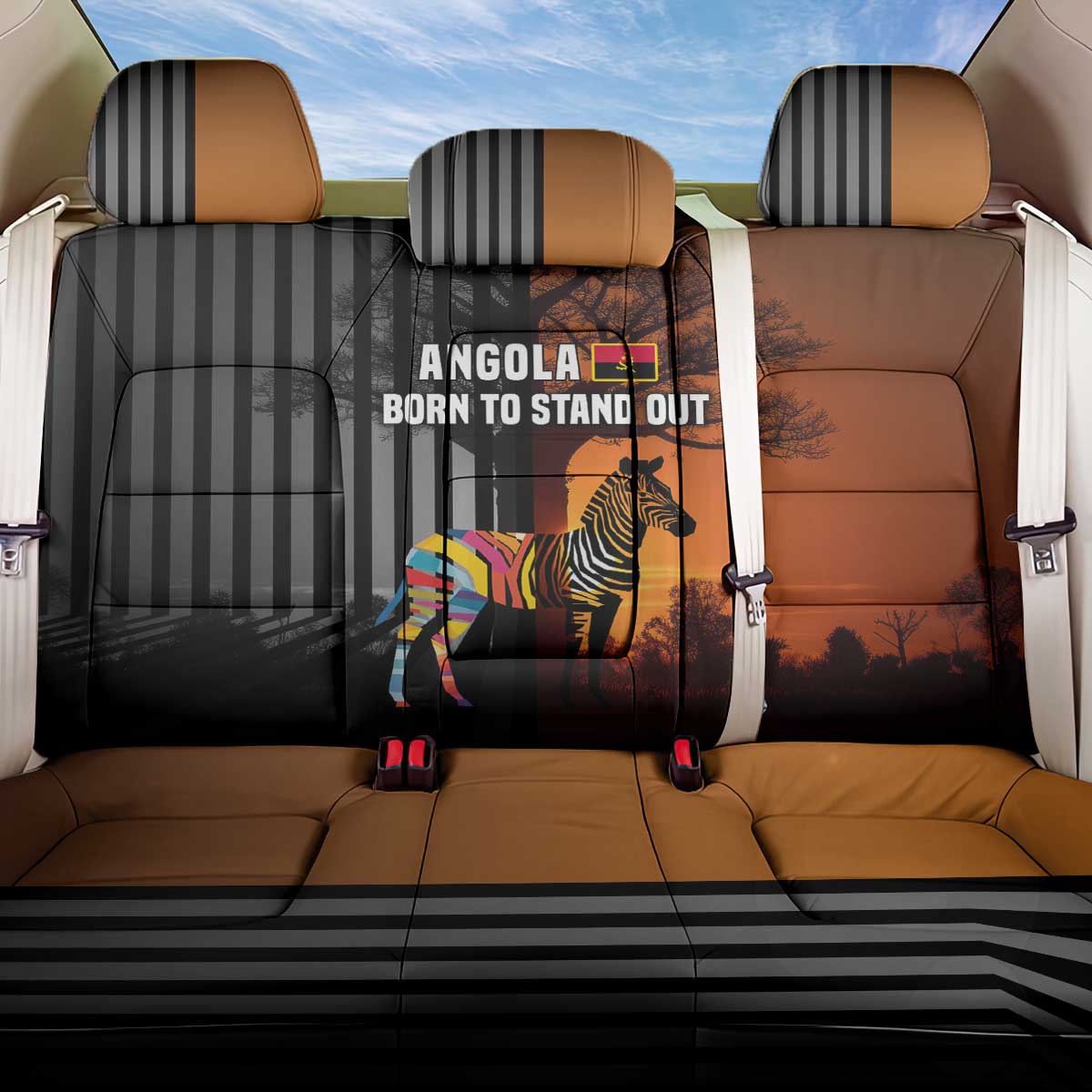 Angola Back Car Seat Cover with Sunset Zebra Design and African Nature - Wonder Print Shop