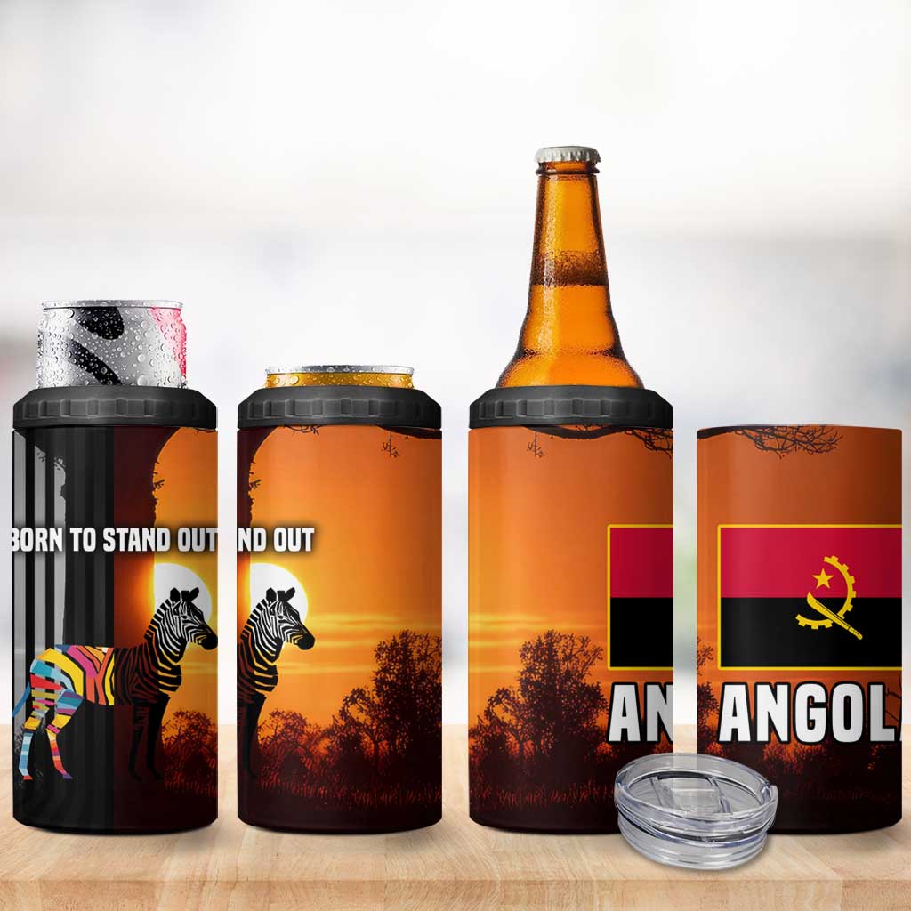 Angola 4 in 1 Can Cooler Tumbler with Sunset Zebra Design and African Nature - Wonder Print Shop