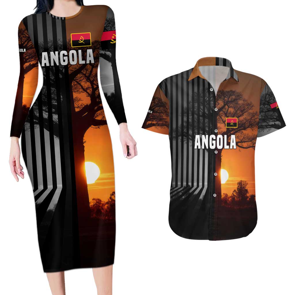 Angola Couples Matching Long Sleeve Bodycon Dress and Hawaiian Shirt with Sunset Zebra Design and African Nature - Wonder Print Shop
