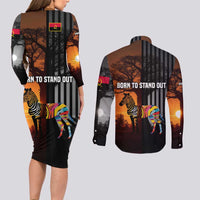 Angola Couples Matching Long Sleeve Bodycon Dress and Long Sleeve Button Shirt with Sunset Zebra Design and African Nature - Wonder Print Shop