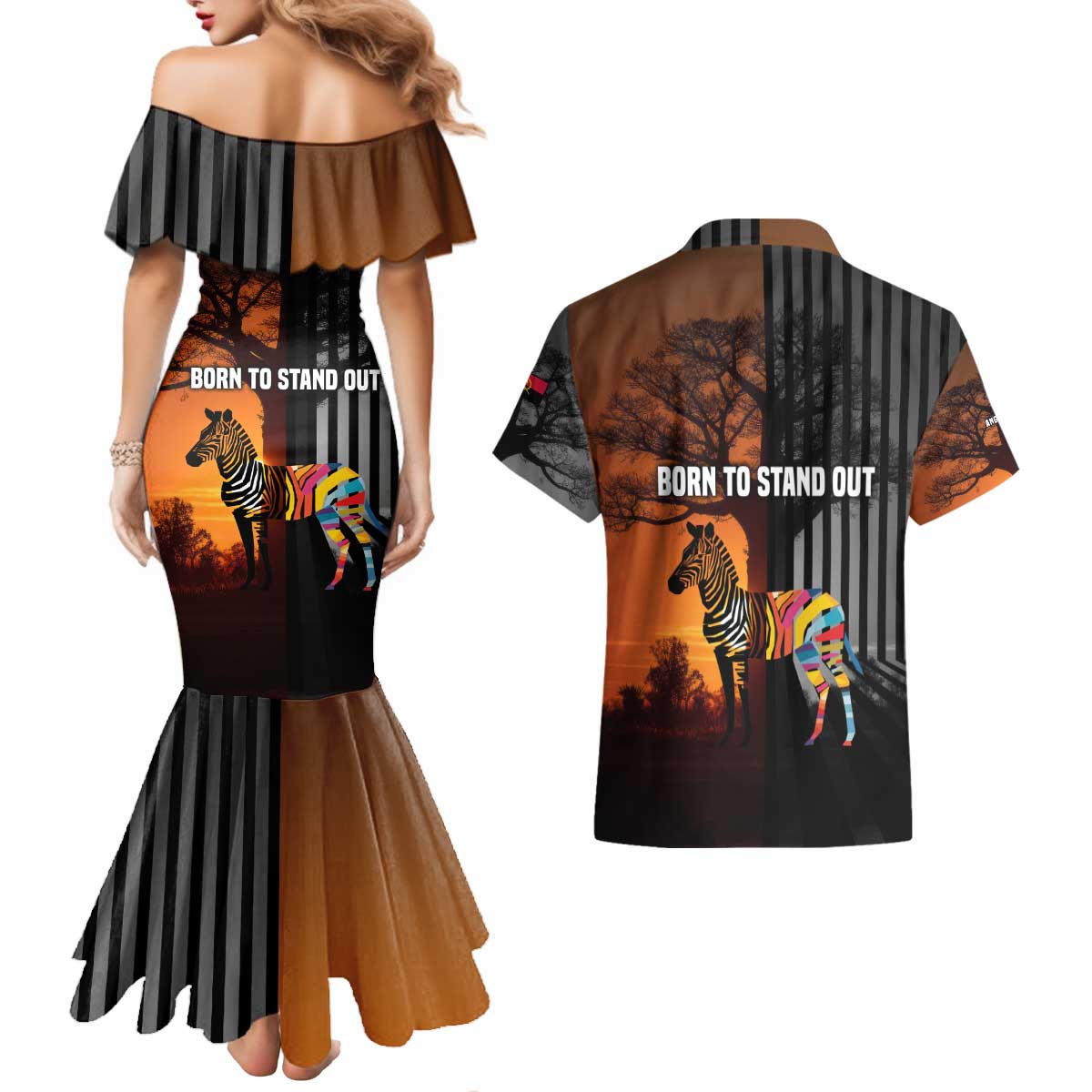 Angola Couples Matching Mermaid Dress and Hawaiian Shirt with Sunset Zebra Design and African Nature - Wonder Print Shop