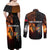 Angola Couples Matching Off Shoulder Maxi Dress and Long Sleeve Button Shirt with Sunset Zebra Design and African Nature - Wonder Print Shop