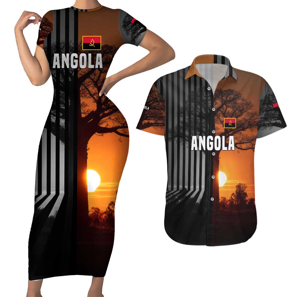 Angola Couples Matching Short Sleeve Bodycon Dress and Hawaiian Shirt with Sunset Zebra Design and African Nature - Wonder Print Shop