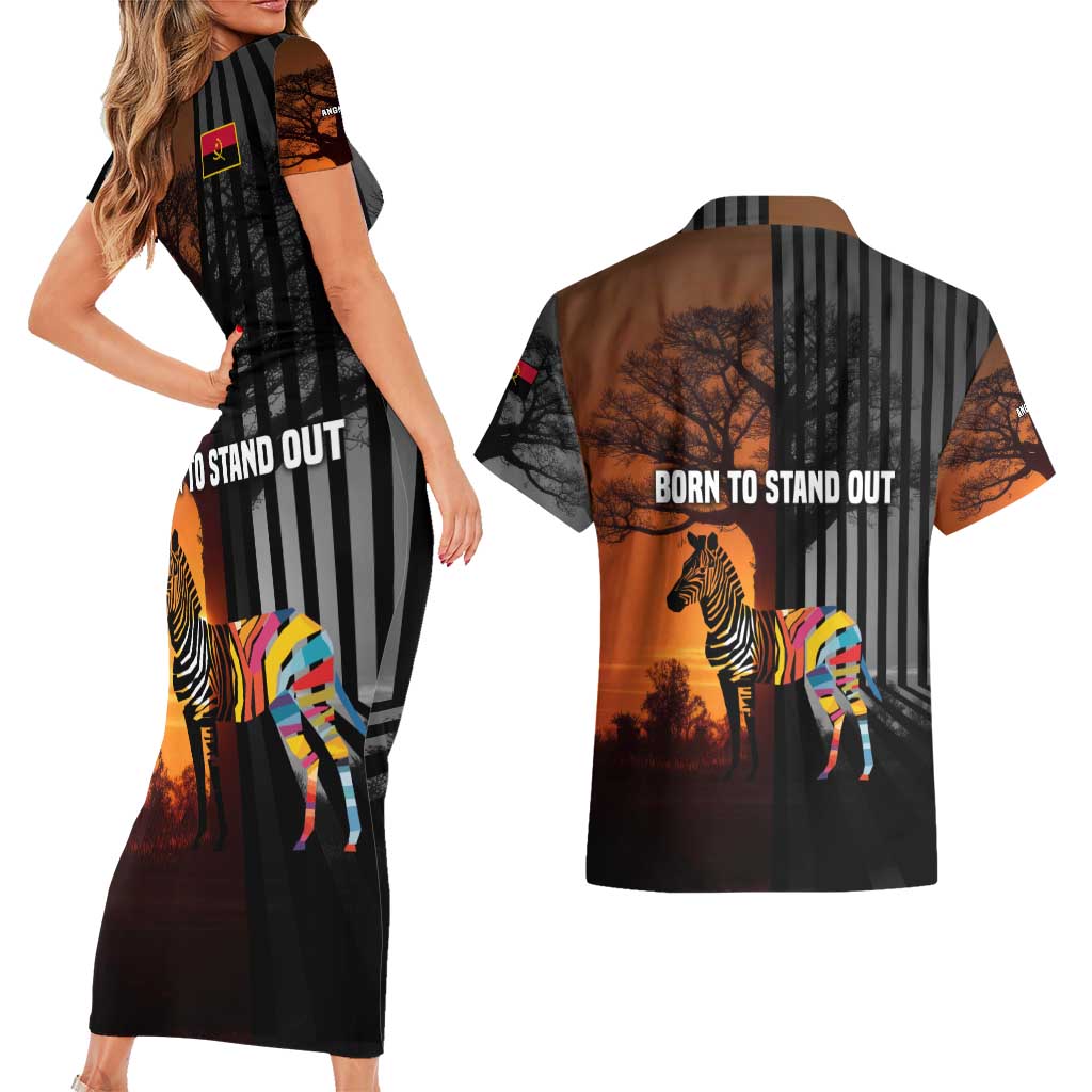 Angola Couples Matching Short Sleeve Bodycon Dress and Hawaiian Shirt with Sunset Zebra Design and African Nature - Wonder Print Shop