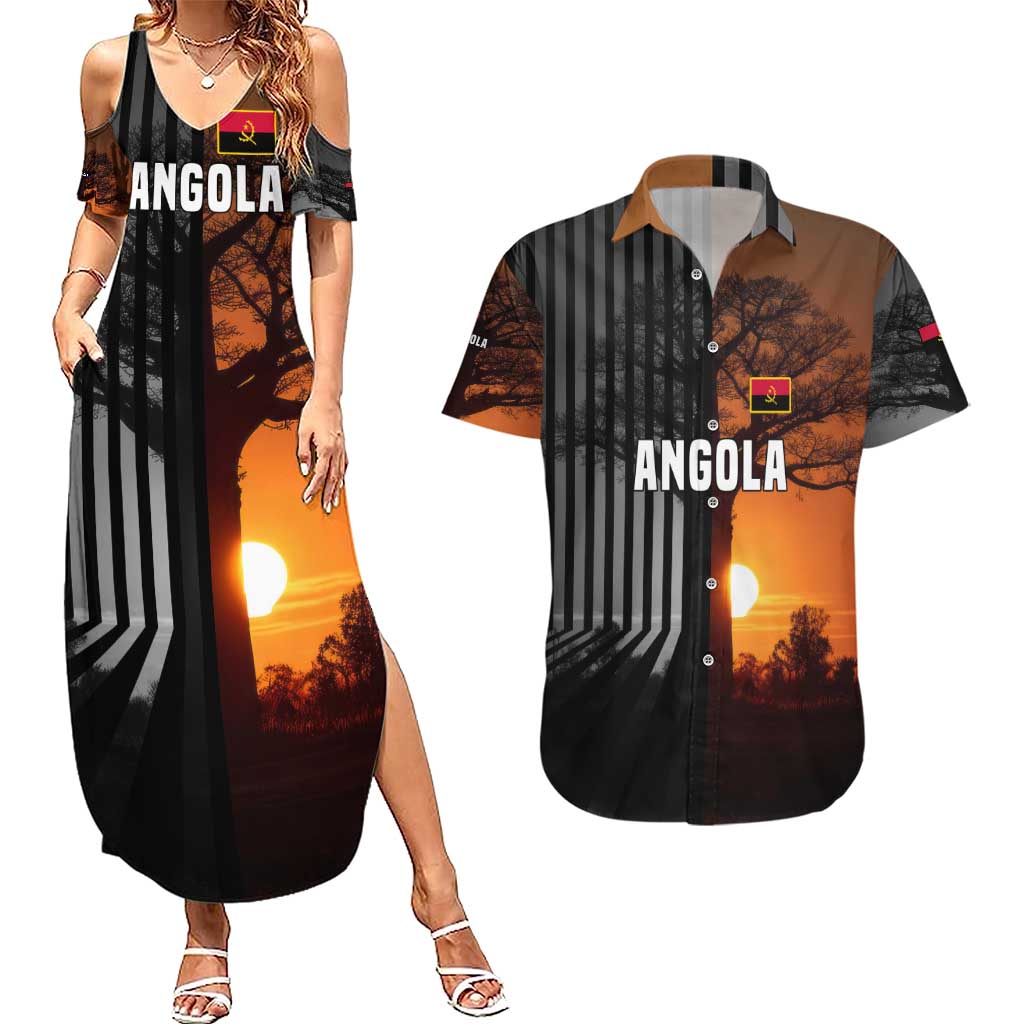 Angola Couples Matching Summer Maxi Dress and Hawaiian Shirt with Sunset Zebra Design and African Nature - Wonder Print Shop