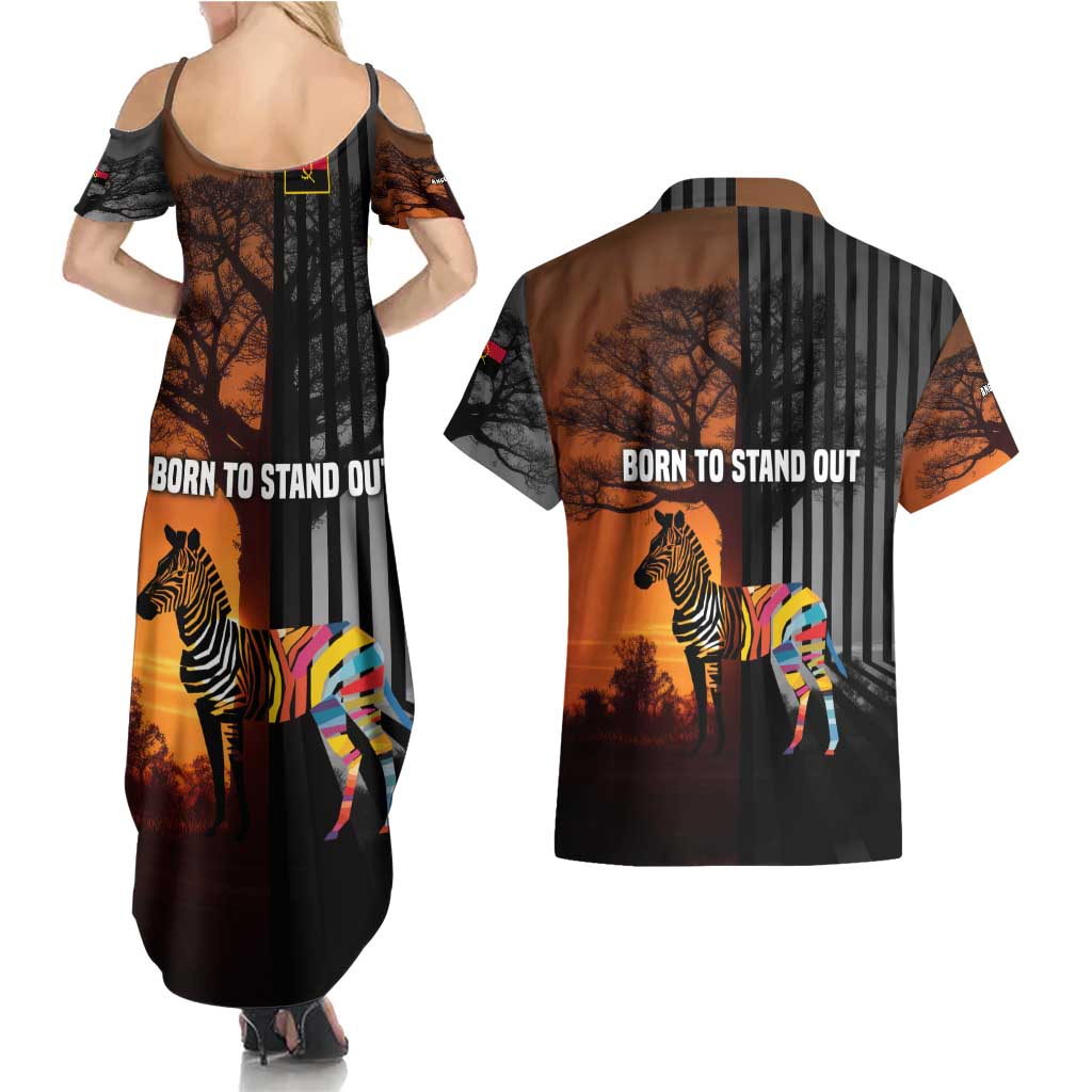 Angola Couples Matching Summer Maxi Dress and Hawaiian Shirt with Sunset Zebra Design and African Nature - Wonder Print Shop