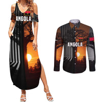 Angola Couples Matching Summer Maxi Dress and Long Sleeve Button Shirt with Sunset Zebra Design and African Nature - Wonder Print Shop
