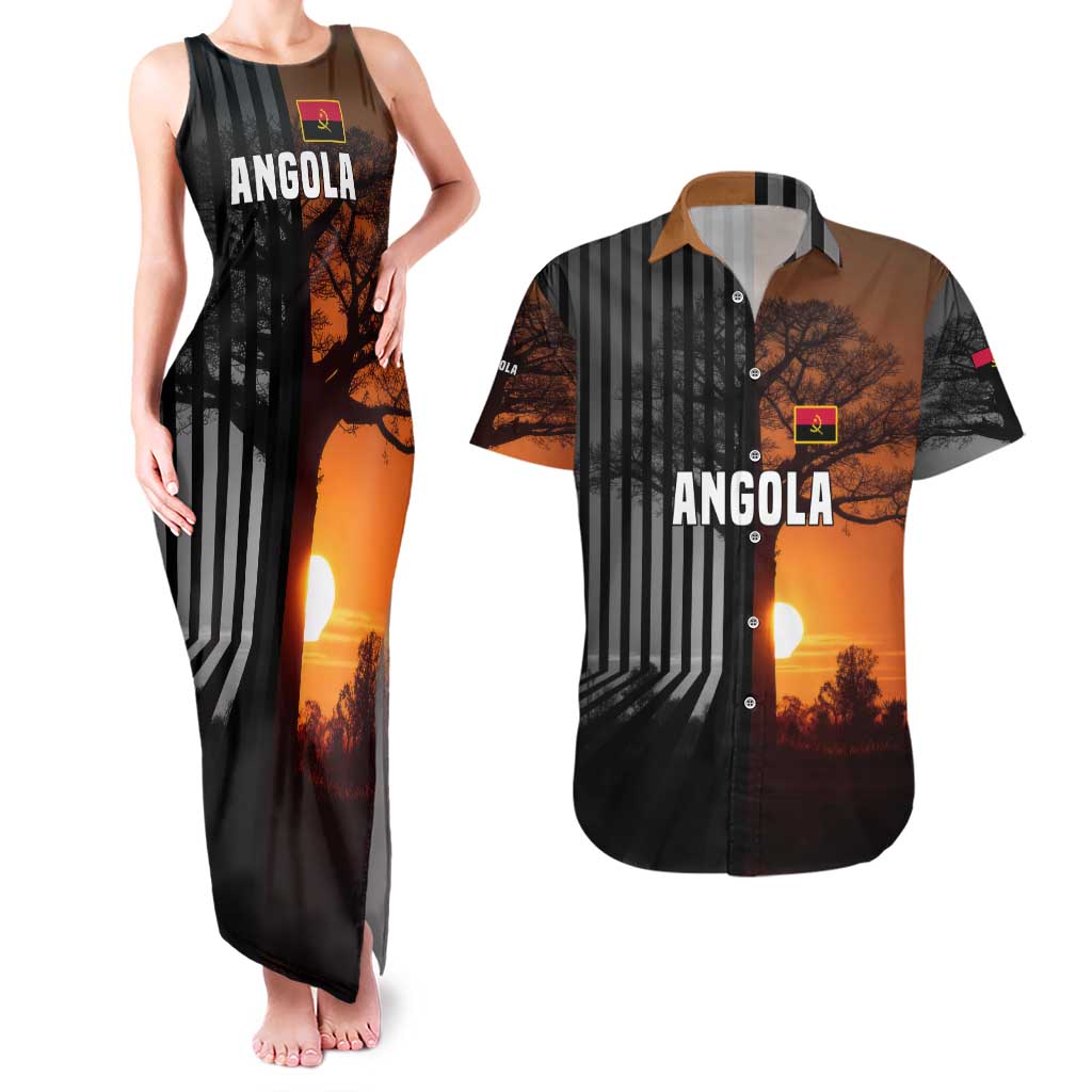 Angola Couples Matching Tank Maxi Dress and Hawaiian Shirt with Sunset Zebra Design and African Nature - Wonder Print Shop