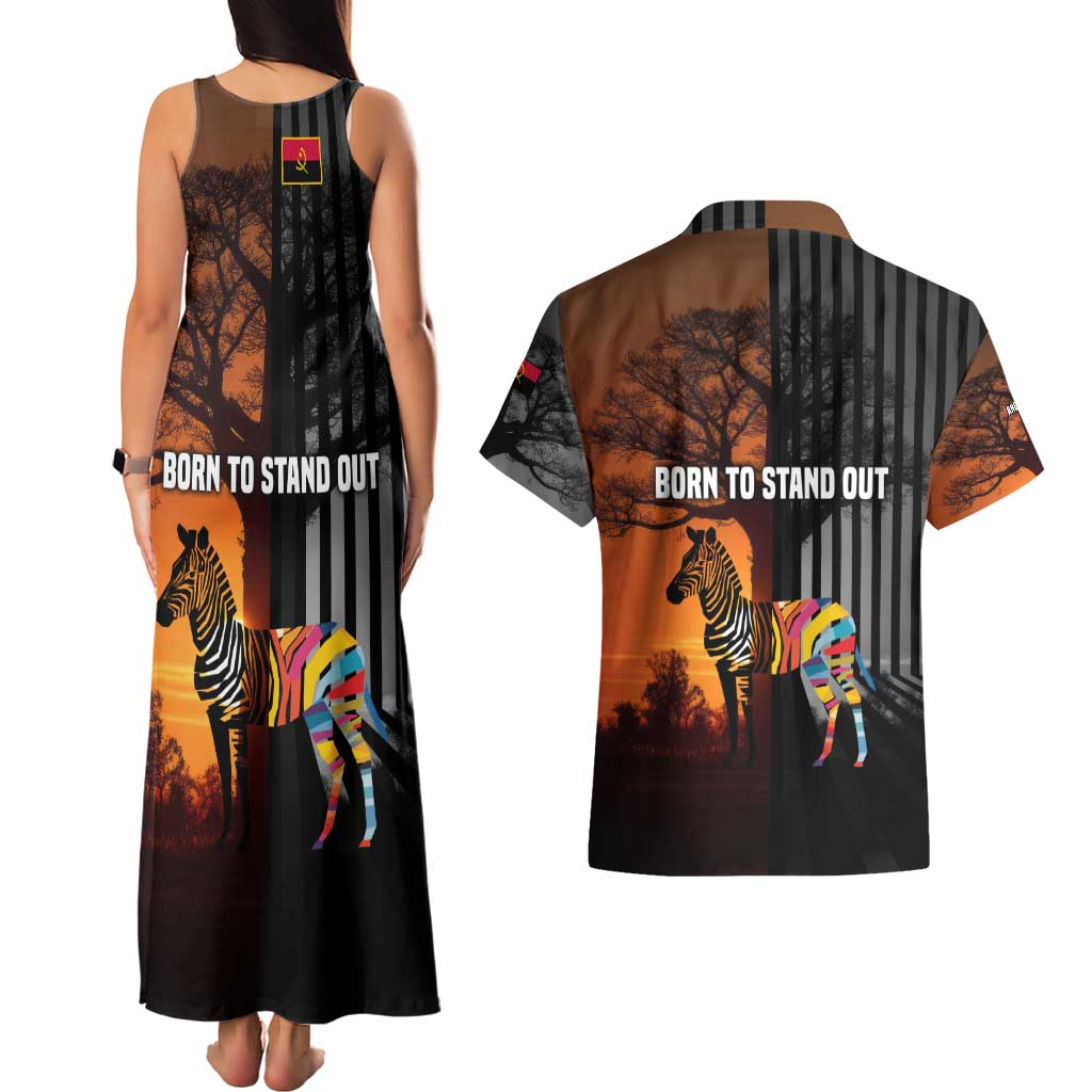 Angola Couples Matching Tank Maxi Dress and Hawaiian Shirt with Sunset Zebra Design and African Nature - Wonder Print Shop