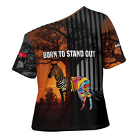 Angola Cross Shoulder Shirt with Sunset Zebra Design and African Nature - Wonder Print Shop