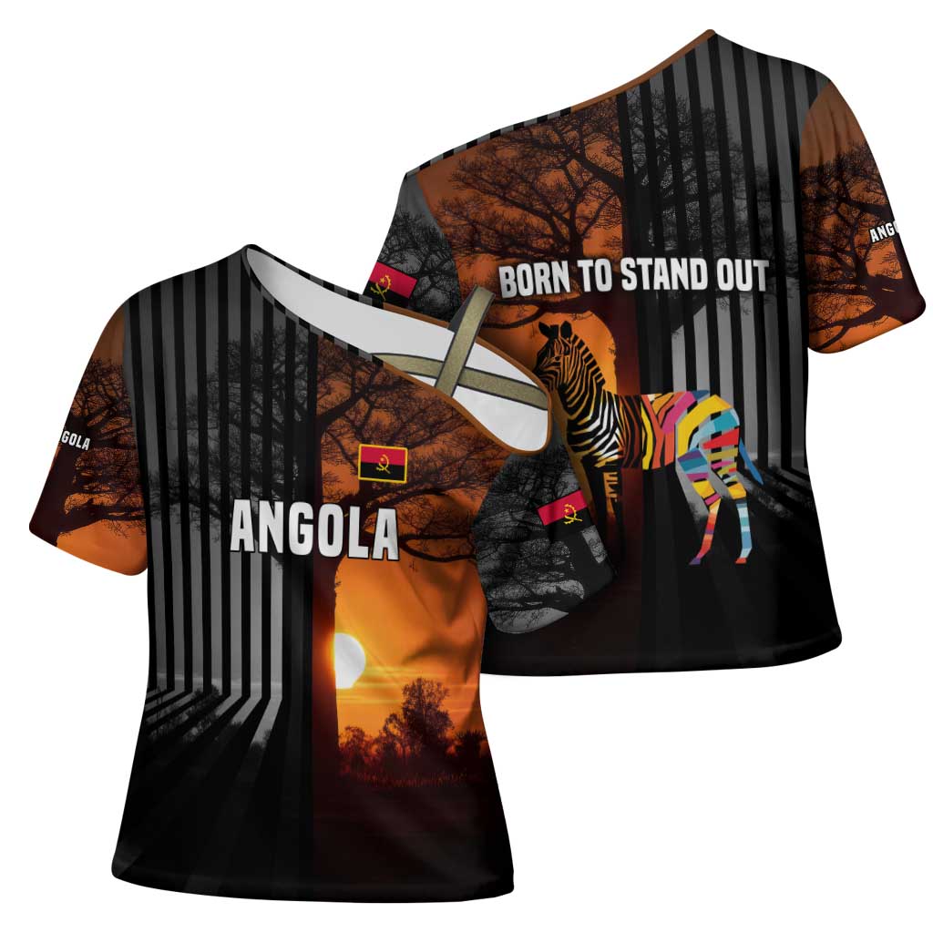 Angola Cross Shoulder Shirt with Sunset Zebra Design and African Nature - Wonder Print Shop