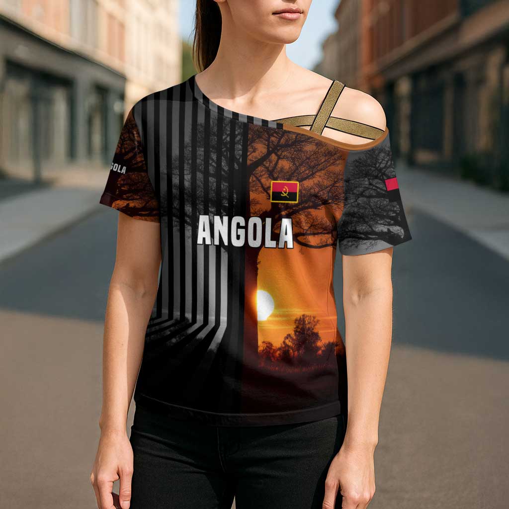 Angola Cross Shoulder Shirt with Sunset Zebra Design and African Nature - Wonder Print Shop