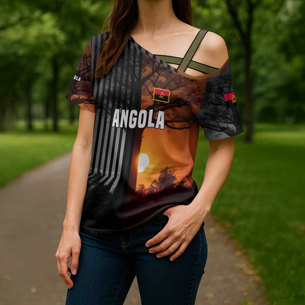 Angola Cross Shoulder Shirt with Sunset Zebra Design and African Nature - Wonder Print Shop